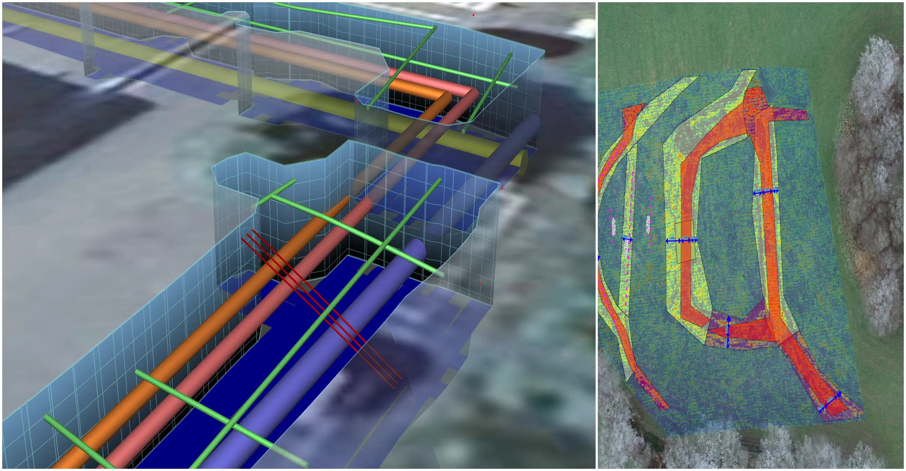Results of detection of underground elements such as utilities using GPR