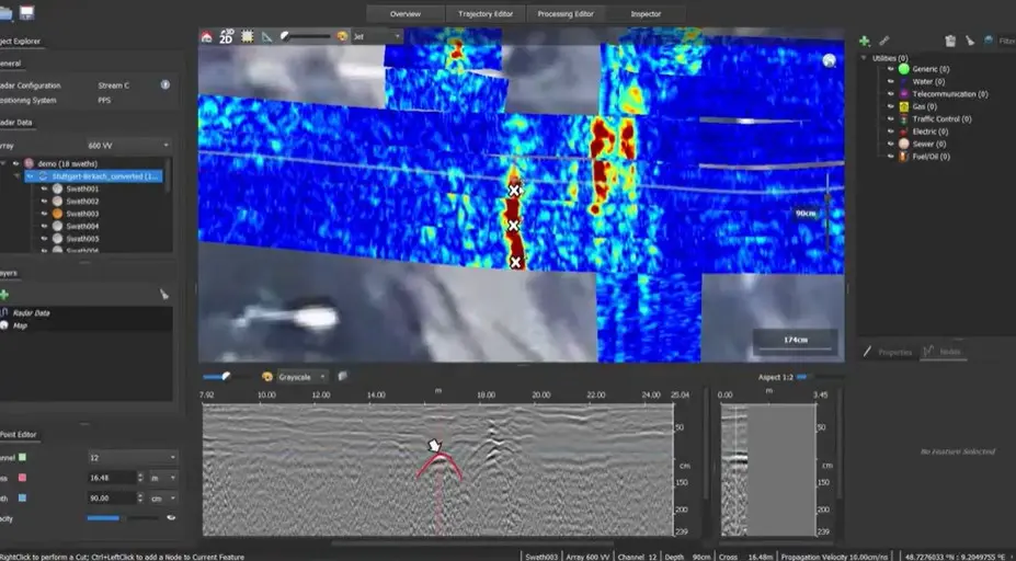 Hyperbola signal in GPR radargram profile